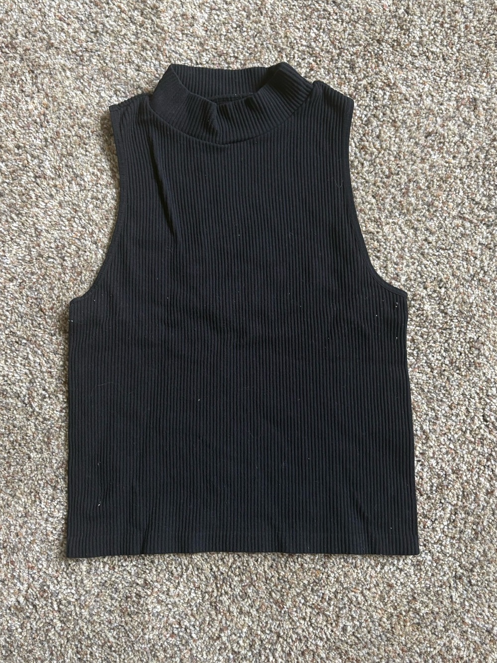 Sleeveless Black Ribbed Mock Neck Tank Top